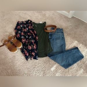 Olive Green Tank + Kimono Cover up